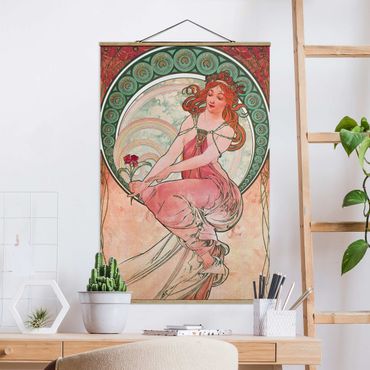 Stoffbild mit Posterleisten - Alfons Mucha - Vier Künste - Die Malerei - Hochformat 2:3