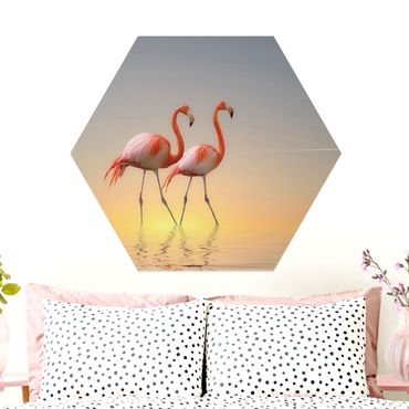 Hexagon Bild Alu-Dibond - Flamingo Love