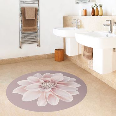 Runder Vinyl-Teppich - Dahlie Blume Lavendel Weiß Rosa