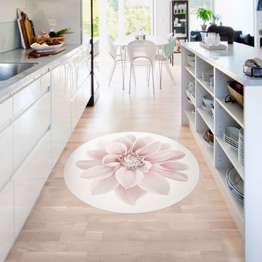 Runder Vinyl-Teppich - Dahlie Blume Pastell Weiß Rosa