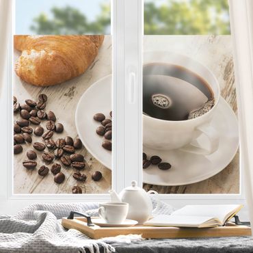 Fensterfolie - Sichtschutz - Dampfende Kaffeetasse mit Kaffeebohnen - Fensterbilder