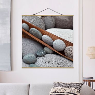 Stoffbild mit Posterleisten - Stillleben mit grauen Steinen - Quadrat 1:1
