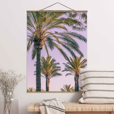 Stoffbild mit Posterleisten - Palmen im Sonnenuntergang - Hochformat 3:4
