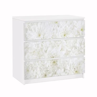 Möbelfolie für IKEA Malm Kommode - Dahlien Blumenmeer weiß - Selbstklebefolie