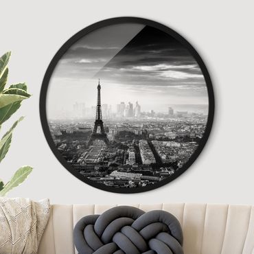 Rundes Gerahmtes Bild - Der Eiffelturm von Oben Schwarz-weiß