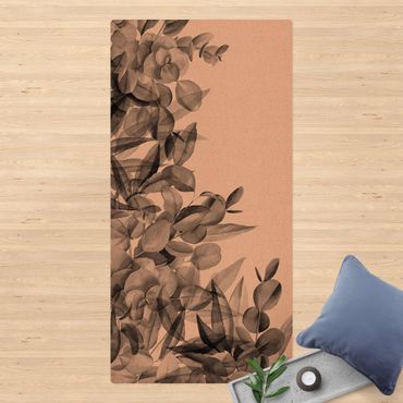 Kork-Teppich - Dickicht Eukalyptusblätter Aquarell Schwarz - Hochformat 1:2