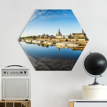 Hexagon Bild Alu-Dibond - Die Weiße Flotte von Dresden