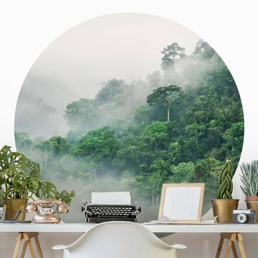 Runde Tapete selbstklebend - Dschungel im Nebel