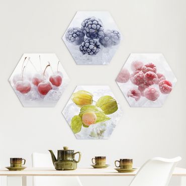 Hexagon Bild Alu-Dibond 4-teilig - Gefrorene Früchte
