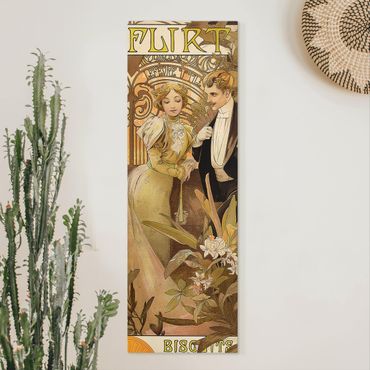 Leinwandbild - Alfons Mucha - Werbeplakat für Flirt Biscuits - Panorama Hochformat 3:1