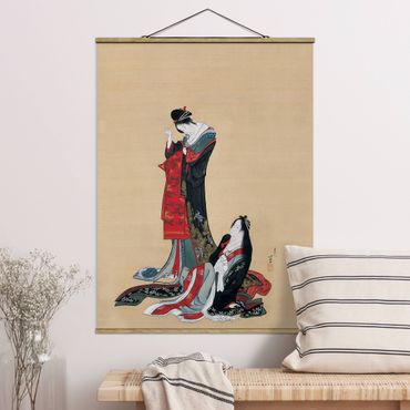 Stoffbild mit Posterleisten - Katsushika Hokusai - Zwei Kurtisanen - Hochformat 3:4