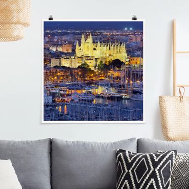 Poster - Palma de Mallorca City Skyline und Hafen - Quadrat 1:1