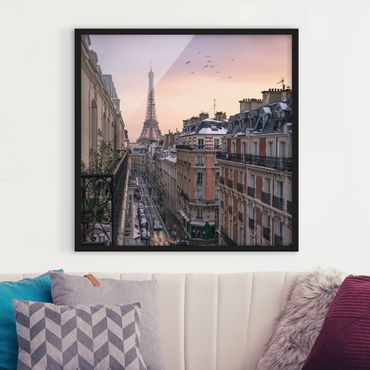 Bild mit Rahmen - Eiffelturm bei Sonnenuntergang - Quadrat
