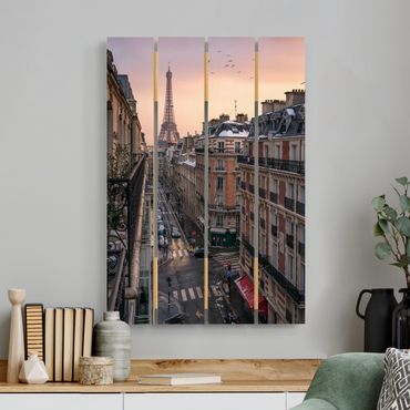 Holzbild - Eiffelturm bei Sonnenuntergang - Hochformat