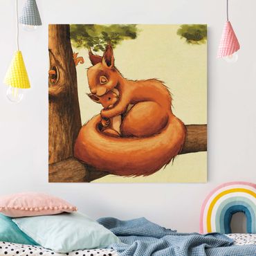 Leinwandbild Natur - Einhörnchen Mama - Quadrat 1:1