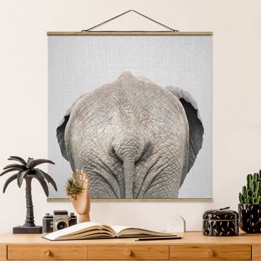 Stoffbild mit Posterleisten - Elefant von hinten - Quadrat 1:1
