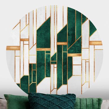 Runde Tapete selbstklebend - Emerald und Gold Geometrie