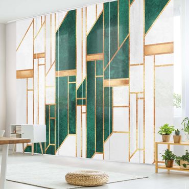 Schiebegardinen Set - Emerald und Gold Geometrie - Flächenvorhang