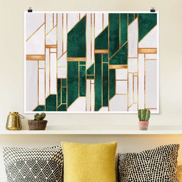 Poster - Emerald und Gold Geometrie - Querformat 4:3