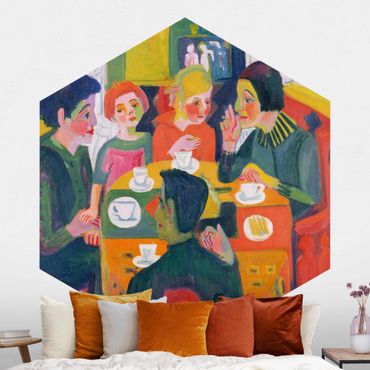 Hexagon Mustertapete selbstklebend - Ernst Ludwig Kirchner - Kaffeetisch