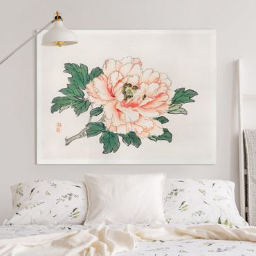 Leinwandbild - Asiatische Vintage Zeichnung Rosa Chrysantheme - Querformat 3:4