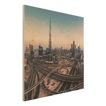 Holzbild - Abendstimmung in Dubai - Quadrat 1:1