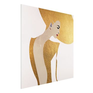 Forex Fine Art Print - Dame mit Hut in Gold - Quadrat 1:1