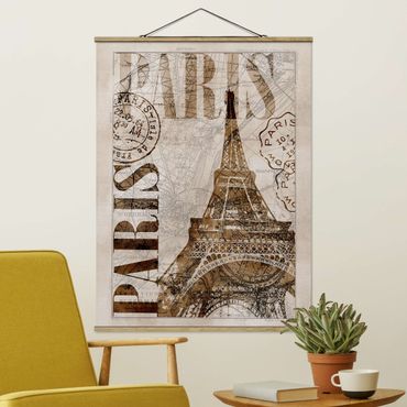 Stoffbild mit Posterleisten - Shabby Chic Collage - Paris - Hochformat 3:4