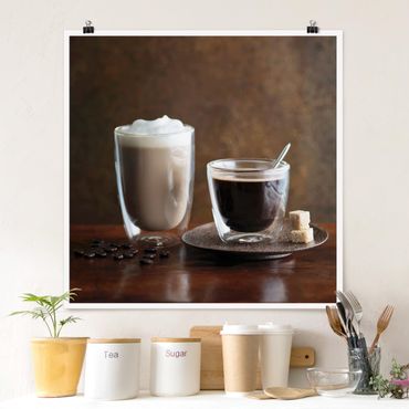 Poster - Espresso und Milchkaffee - Quadrat 1:1