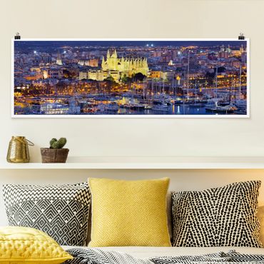 Poster - Palma de Mallorca City Skyline und Hafen - Panorama Querformat