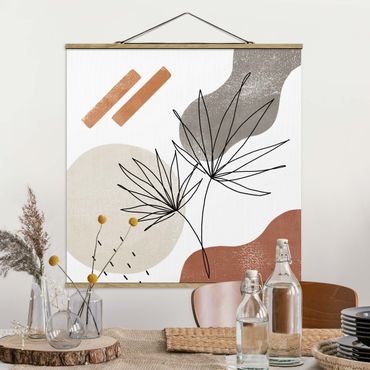 Stoffbild mit Posterleisten - Fächerpalme Lineart und Terracotta Farben - Quadrat 1:1