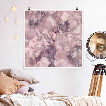 Poster - Farbexperimente Marmor Violett - Quadrat 1:1