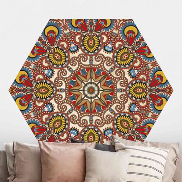 Hexagon Mustertapete selbstklebend - Farbiges Mandala