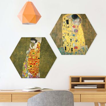 Hexagon Bild Alu-Dibond 2-teilig - Gustav Klimt - Kuss und Hoffnung