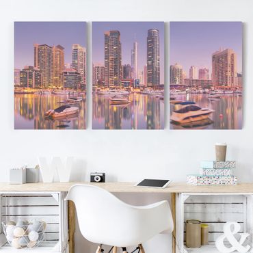 Leinwandbild 3-teilig - Dubai Skyline und Marina - Hoch 2:3