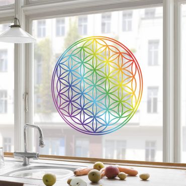 Fensterfolie - Fenstersticker - Blume des Lebens Regenbogenfarbe