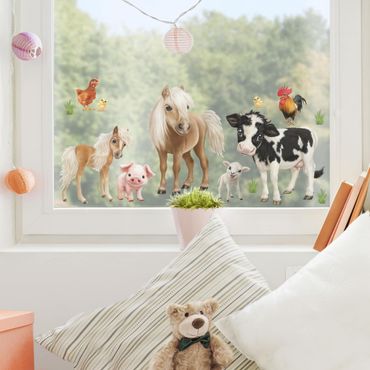 Fensterfolie Fenstersticker Kinderzimmer - Tiere auf dem Bauernhof Set
