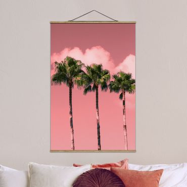 Stoffbild mit Posterleisten - Palmen vor Himmel Rosa - Hochformat 2:3