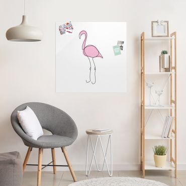 Glasbild - Flamingo Line Art - Quadrat 1:1