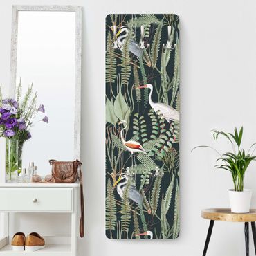 Wandgarderobe - Flamingos und Störche mit Pflanzen auf Grün