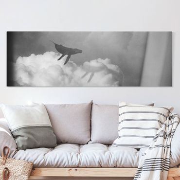 Leinwandbild - Fliegender Wal in den Wolken - Panorama 3:1