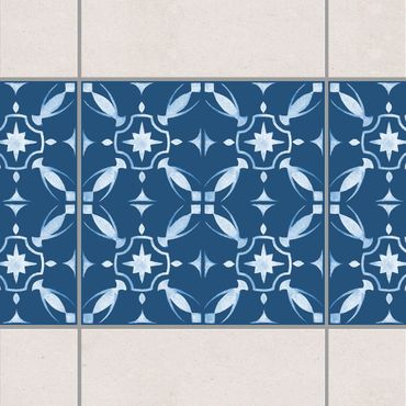 Fliesen Bordüre - Dunkelblau Weiß Muster Serie No.01 - 20cm x 20cm Fliesensticker Set