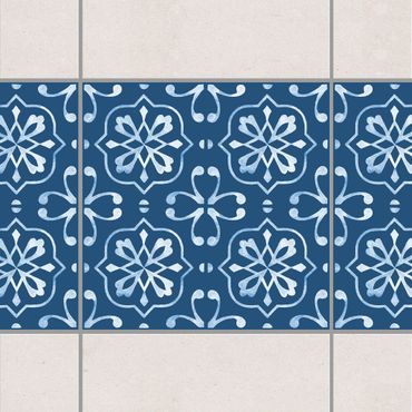 Fliesen Bordüre - Dunkelblau Weiß Muster Serie No.04 - 20cm x 20cm Fliesensticker Set