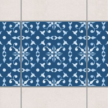 Fliesen Bordüre - Dunkelblau Weiß Muster Serie No.06 - 20cm x 20cm Fliesensticker Set