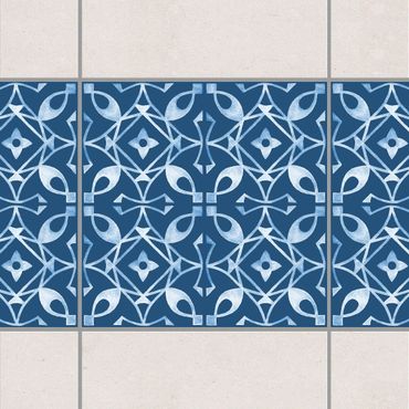 Fliesen Bordüre - Dunkelblau Weiß Muster Serie No.08 - 20cm x 20cm Fliesensticker Set