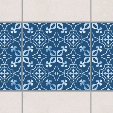 Fliesen Bordüre - Dunkelblau Weiß Muster Serie No.09 - 10cm x 10cm Fliesensticker Set