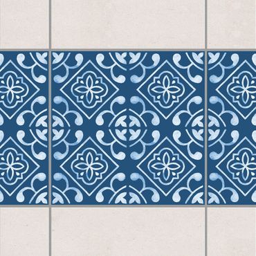 Fliesen Bordüre - Dunkelblau Weiß Muster Serie No.02 - 15cm x 15cm Fliesensticker Set