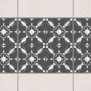 Fliesen Bordüre - Dunkelgrau Weiß Muster Serie No.01 - 10cm x 10cm Fliesensticker Set