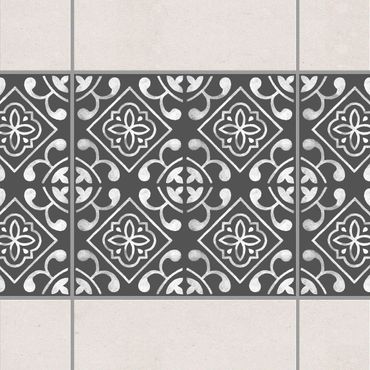 Fliesen Bordüre - Dunkelgrau Weiß Muster Serie No.02 - 10cm x 10cm Fliesensticker Set