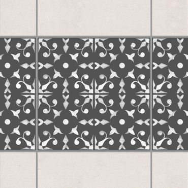 Fliesen Bordüre - Dunkelgrau Weiß Muster Serie No.06 - 10cm x 10cm Fliesensticker Set